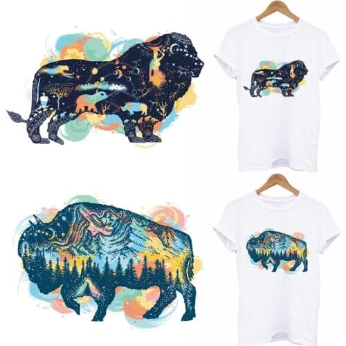 Space Lion Thermo-stickers On Clothes Applique Animal Stripe Iron On Transfer For Clothing Cartoon Patch T-shirt Fabric Stickers