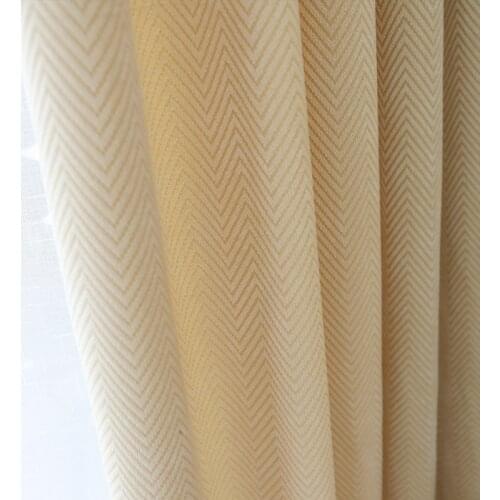 Simple and Modern Light Yellow Beige Chenille Stripe Curtains Bedroom Living Room Floor Bay Window Curtains