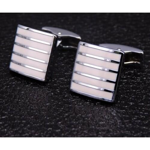 HYX Luxury shirt cufflinks for women Brand cuff buttons white cuff link High Quality Enamel stripes mens abotoaduras Jewelry