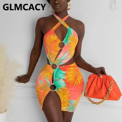 Halter Tropical Sexy Dress Backless Summer Boho Beach Mini Dresses