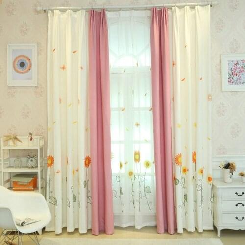 Sunflower Floral Embroidered Modern Blackout Curtains for Living Room Girl Bedroom Tulle for Kids Room Cute