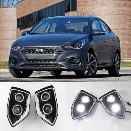 LED Fog Lamp For Hyundai Solaris Accent 2017 2018 2019 2020 Car DRL Lamp Waterproof ABS 12V LED Daytime Running Light