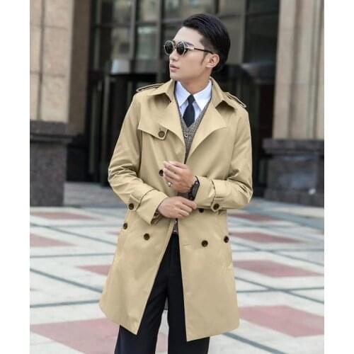 Trench coat men Spring long coat gentleman brand beige double-breasted jacket Christmas Korean plus size 6XL 7XL 9XL 8XL blue