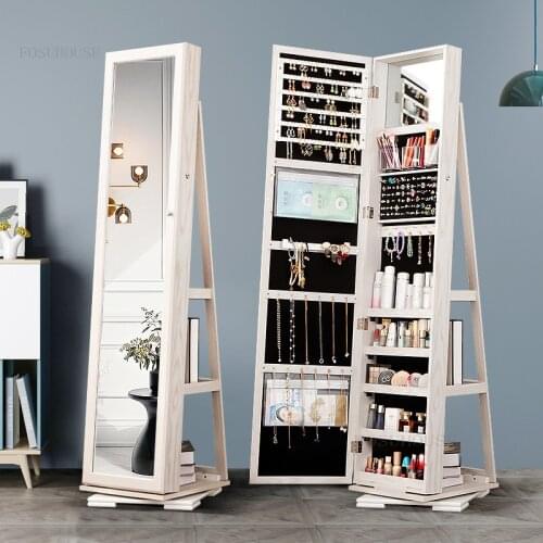 Cloakroom Rotating Floor Dressing Mirror Cabinet Bedroom Fitting Room Full-length Mirror Living Room Clothing Store Storage Rack