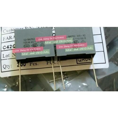 X2 mkp62 105m 305V 1uF 305vac film capacitance P = 22mm