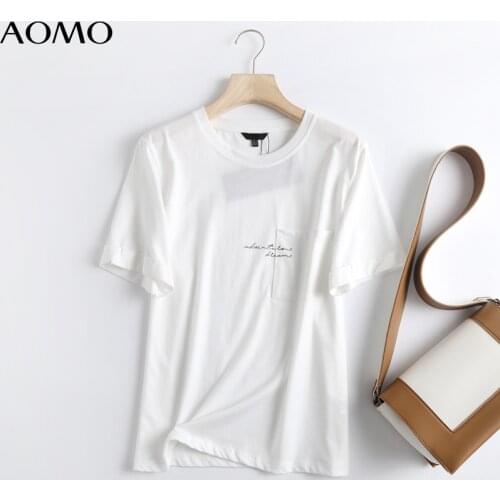 AOMO 2021 Women Letter Print High Quality Cotton T Shirt Short Sleeve O Neck Tees Ladies Casual Tee Shirt Street Wear Top 6D2A