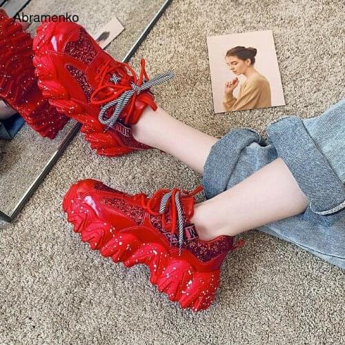 New Women Chunky Sneakers Platform Ins Fashion Black Red Casual Old Dad Shoes Tennis Female Running Vulcanized Shoes Woman 6cm