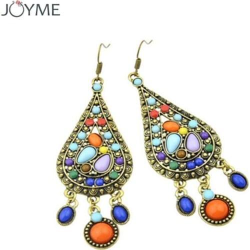 Feelshine Ethnic Style Vintage Bronze Color with Bohemian Colorful Beads Water Drop Earrings Brincos For Women Hot Sale Jewelry