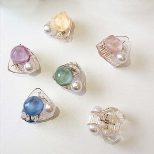 2020 Korean Fashion Design Women girls elegant Big Pearl Ball Hair Claw Hair Crab Retro Square Scrub Hair Clips Small Size