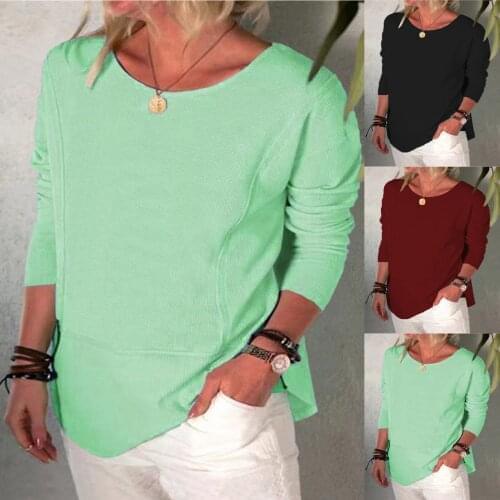 WomenS Pullover Autumn Fashion Simple Casual Solid Color Long-Sleeved Round Neck Pullover T-Shirt Top толстовка женска 50