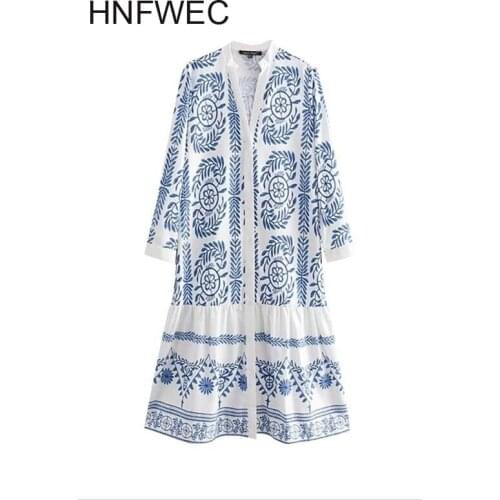 2019 Spring Summer New Pattern V-collar Long Sleeve Print Patchwork Pullovers Casual Loose Dress Women Fashion Tide W806