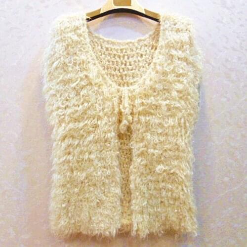 Womens sweater Thick loop plush knitted sweater vest bright soft Retro sweater sleeveless jacket knitted cardigan womens vest