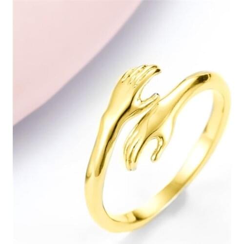 Sole Memory Sweet Romantic Golden Hug 925 Sterling Silver Female Resizable Opening Rings SRI908