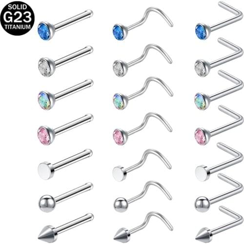 ZS 20G G23 Titanium Nose Studs for Women Shiny Crystal CZ Septum Studs Blue Pink Color Nose Piercing Studs Body Piercing Jewelry