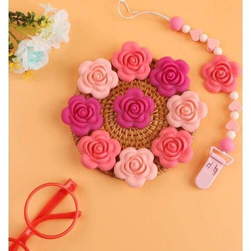 Kovict 10Pcs Silicone Rose Beads BPA Free Baby Teething Beads Flower Shape Baby Teethers For Baby Teething Necklace Making