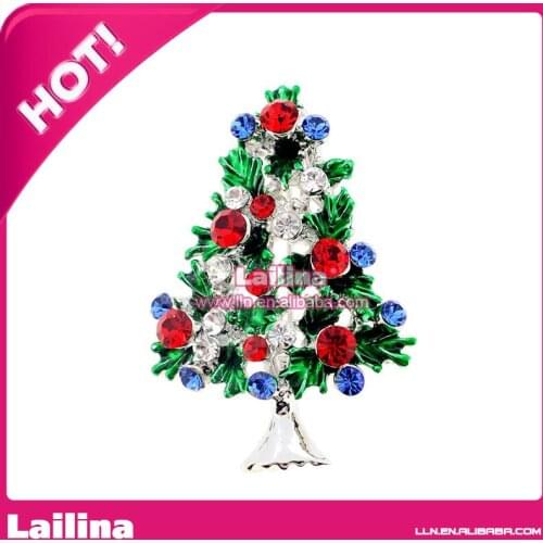 100pcs/lot christmas tree with muticolor rhinestone brooch christmas decoration