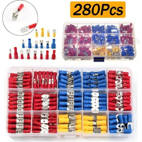 280Pcs Assorted Crimp Spade Terminal Insulated Electrical Wire Connector Assorted Crimp Ring Kit Set