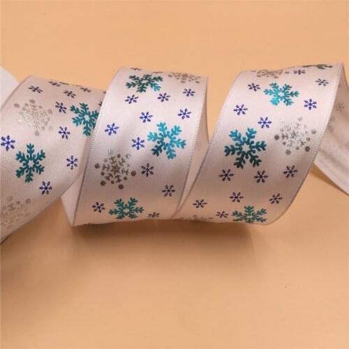 N1132 38mm X 25yards Printed Snowflake White Wired Satin Ribbon. Gift Bow,wedding,cake Wrap,tree Decoration