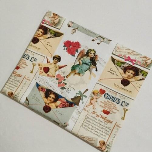 50x105cm Greeting Card Angel Music Note Flower Printed Cotton Fabric Letter Fabric Patchwork Cloth Bag Party Home Decor