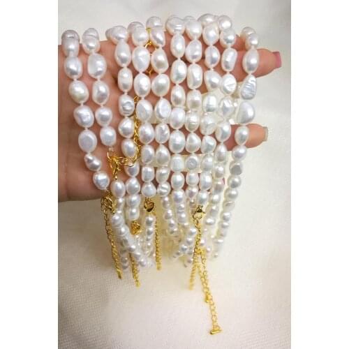9mm white baroque pearl choker necklace gold clasp 7cm Extension chain Natural freshwater pearl Women Jewelry 35-42cm 14-17