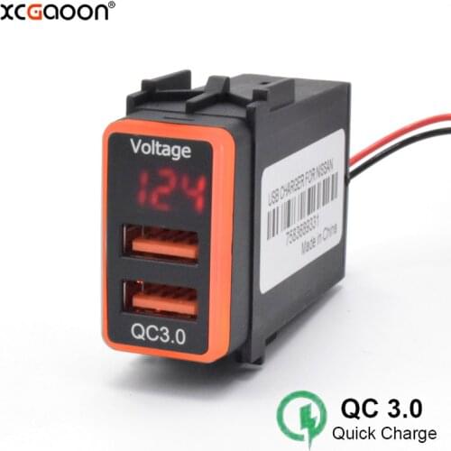 XCGaoon QC3.0 Double USB Quickcharge Car Charger Adapter With LED Voltmeter Plug & Play Cable For NISSAN