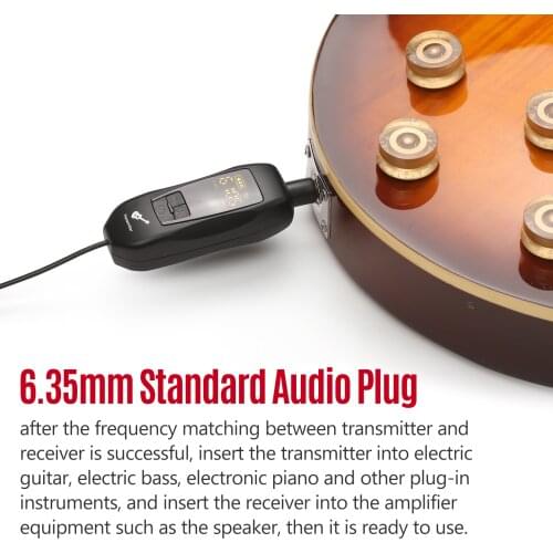 UHF Wireless Transmitter & Receiver 6.35mm Standard Audio Plug Wireless System for Electric Guitar Bass Piano