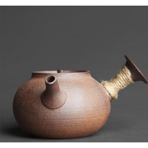 Jingdezhen Handmade Pottery Japanese Style Side Handle Teapot Raw Ore Pottery Clay Material Retro Rough Pottery Health Tea Maker