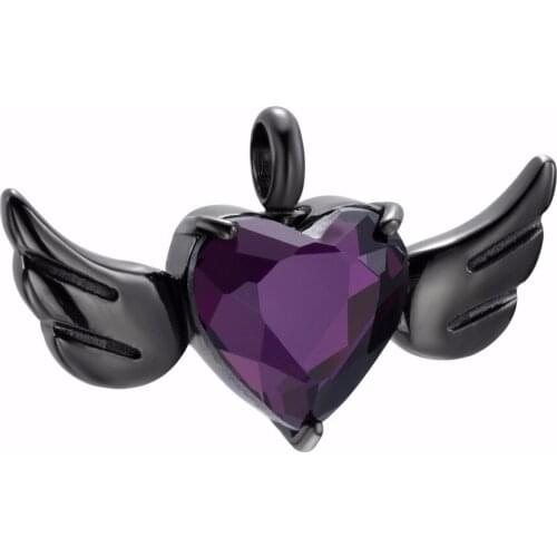 Black and Purple Angel Heart Stainless Steel Cremation Necklace Memorial Jewelry for Mom Grandma