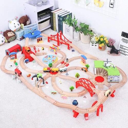 Wooden Track Train Toys High Speed Railway Station Parking Set Slot Car Garage Fits Brio Chuggington Electric Train Children Toy