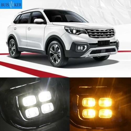 1 Pair LED DRL Daytime Running Light for KIA Sportage 2019 with Yellow Turn Signal Light Fog Light DC12V Headlight