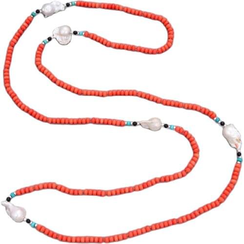 GG Jewelry Charmin! 51" Bead-Nucleated Pearl Orange Coral Necklace For Women