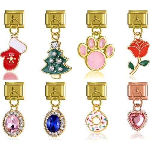 Hapiship New Original Daisy Rose Flower Footprints Claws Heart Donuts Italian Charm Fit 9mm Bracelet Bangle Jewelry Making DJ272