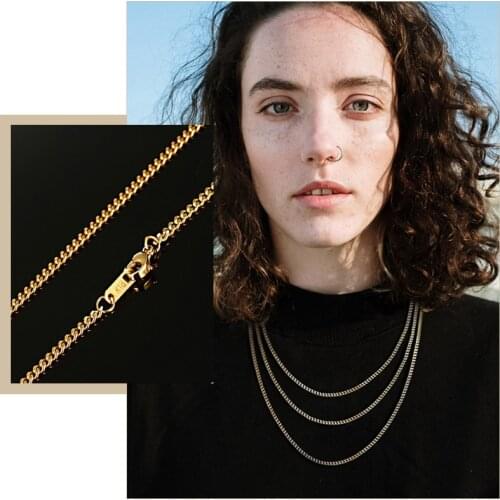 Basic 3mm Cuban Chain Necklace with K18 Stamp, Stainless Steel Metal Miami Curb Links Collar, Minimalist Metal Neck Jewelry