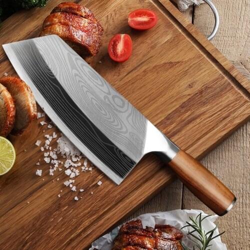 Kitchen Knife Household Chopping Chef Knife Stainless Steel Laser Damascus Pattern Butcher Cleaver knife Meat Vegetable cuter