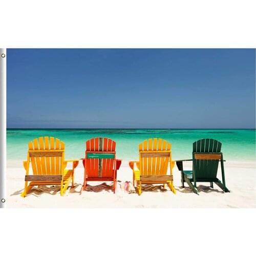 Summer Exotic Tropical Colorful Chairs On Beach Sea Ocean Nature 3x5 Feet Flag, Polyester Flag for Outdoor Indoor Home Decor