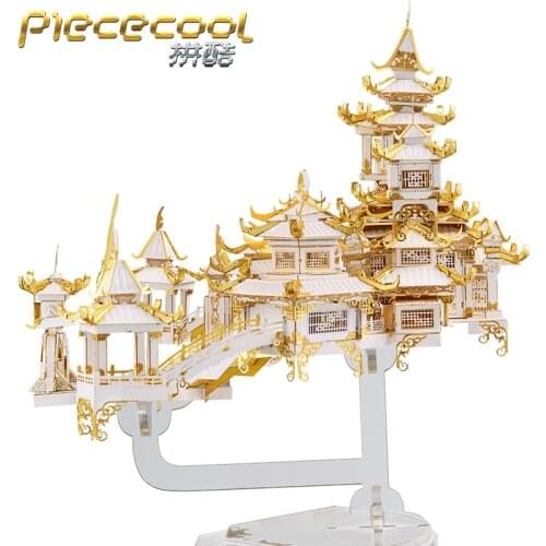 Piececool 3D Metal Puzzle THE MOON PALACE Model kits DIY 3D Laser Cut Assemble Jigsaw Toys Desktop decoration GIFT For Children