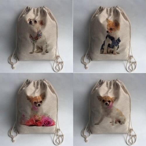 Cute dog Print Custom Vintage Outdoor Beach Gym Swimming Clothing Shoes Storage Bag Drawstring Backpack