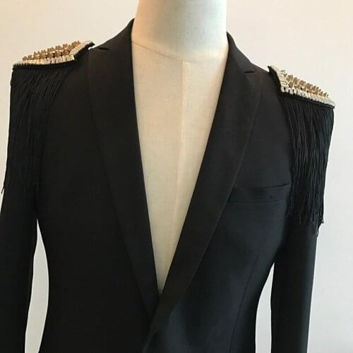 Handmade fashion performance decoration accessories/kpop black tassel big rivet epaulets wholesale/epaulettes/escapulario