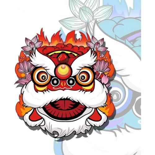 Cartoon Awake Lion Car Stickers Decor Window Cap Chinese Festivel Auto Decals Windshield Red Handy Car Styling Accessories