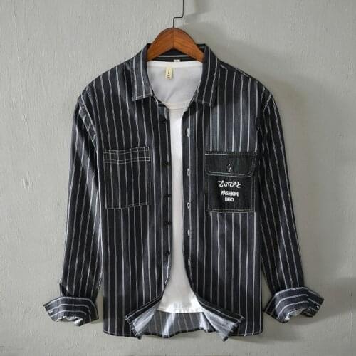 Suehaiwes style Italy brand long sleebe stripe men shirt 100% cotton black shirts for men fashion autumn shirt mens camiseta