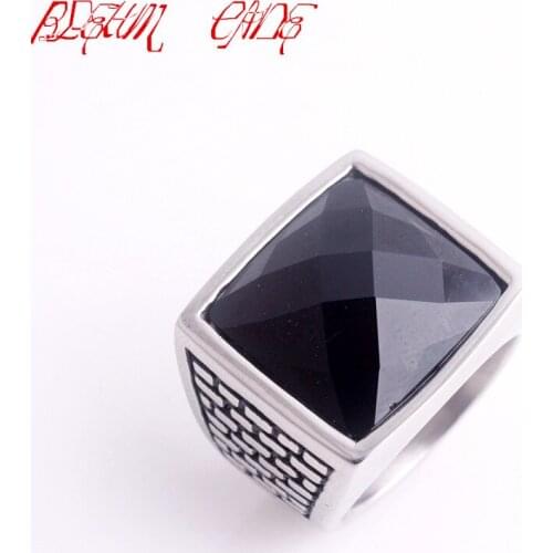 Black stone Zircon Rings 316L Stainless Steel Mens Cocktail Party Rings Jewelry
