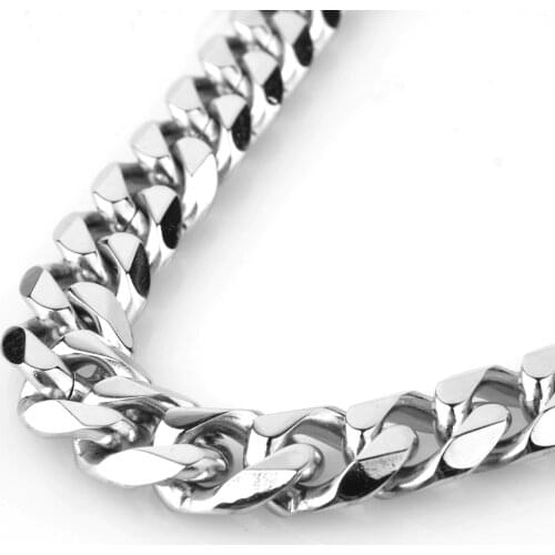 Top Polishing Silver Color 12mm 15mm Wide 7-40 Inches Length Mens Stainless Steel Curb Cuban Link Chain Necklace Or Bracelet