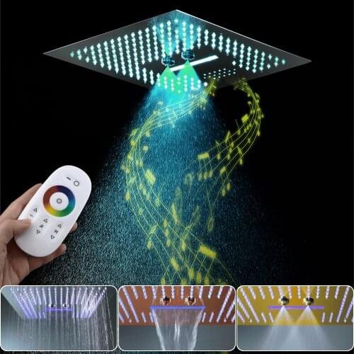 LED Shower Head with Music System 400*400mm Ceiling Mounted Bathroom Showerheads Spa Waterfall Misty SUS304 Chrome Black Gold