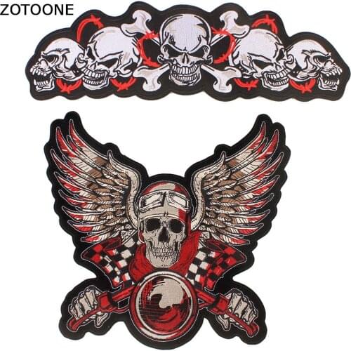 ZOTOONE Red Motor Racing Punk Skull Patch Iron Biker Morale Wings Back Patch Badge Letter Embroidery Patches for Clothes Stripe