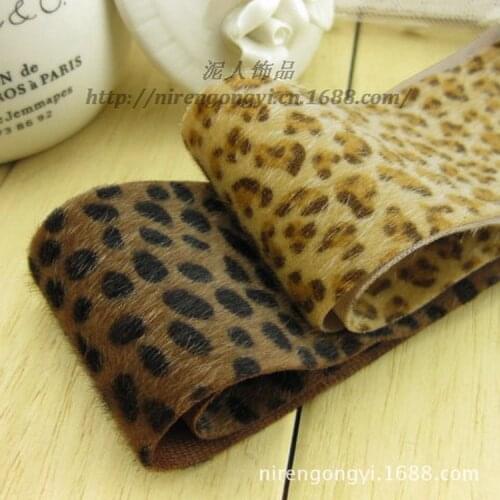 New Winter 5*91cm Leopard grain horsehair fabrics satin ribbon DIY Hair bowknot accessories material Satin Riband 5pcs/Lot