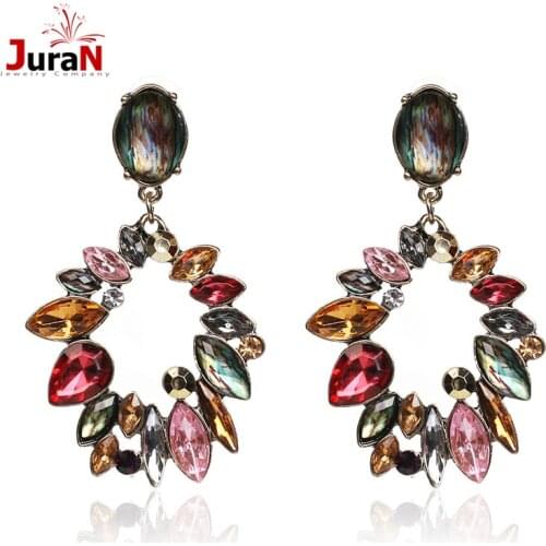 JURAN New Long Vintage Earring Brand Flower Big Stud Earrings For Women Zircon Stone Birthday Gift Wholesale X3416