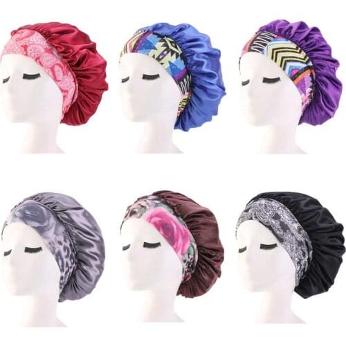 Solid Satin Bonnet with Wide Stretch Ties Long Hair CareWomen Satin Bonnet Cap Fashion Elastic Wide Band Hair Protect Head Cover