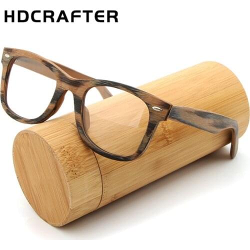 HDCRAFTER Eyeglasses Frames Wooden Plain Glasses Myopia Glasses Frame with Clear Lens Oversized Square Optical Spectacle Eyewear