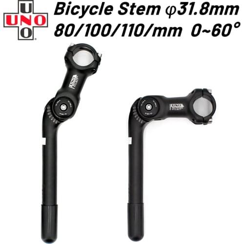 UNO Adjustable 60 Degree Bicycle Stem 31.8 Handlebar Stem Riser Front Fork Stem Aluminum Alloy With Quill 180mm Stems Adjustable