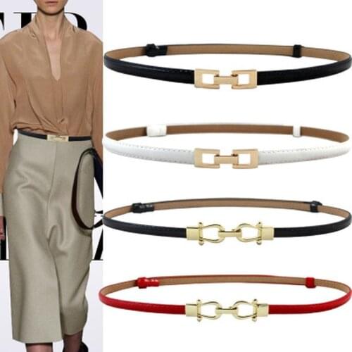 Women Thin Belts Elastic Strap Skinny Ladies Dress Waist Belt Leather Gold Buckle Female Belts Black femme ceinture pasek damski